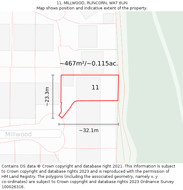 11, MILLWOOD, RUNCORN, WA7 6UN: Plot and title map