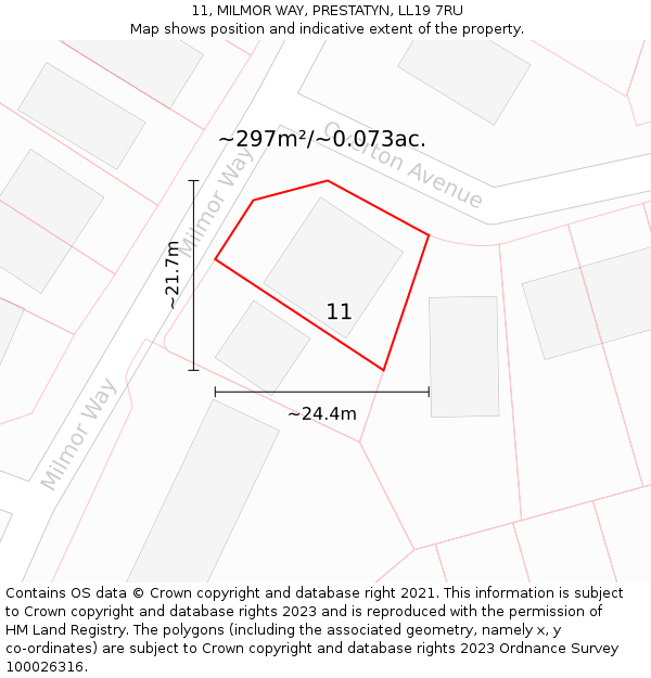 11, MILMOR WAY, PRESTATYN, LL19 7RU: Plot and title map