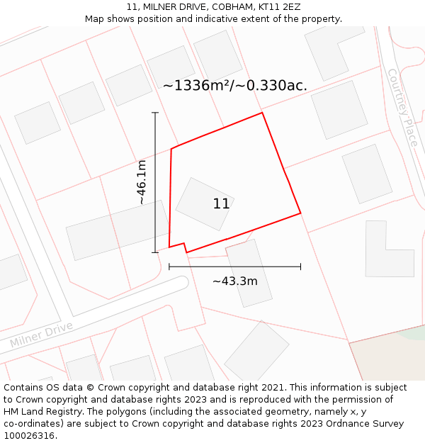 11, MILNER DRIVE, COBHAM, KT11 2EZ: Plot and title map