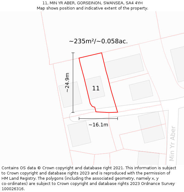 11, MIN YR ABER, GORSEINON, SWANSEA, SA4 4YH: Plot and title map