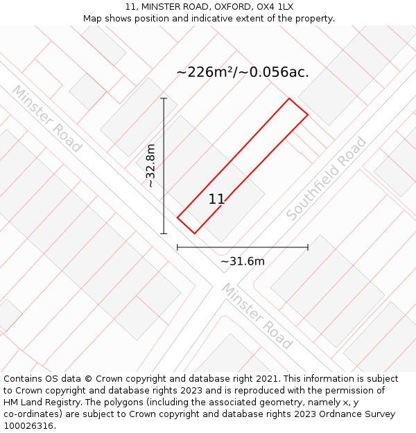 11, MINSTER ROAD, OXFORD, OX4 1LX: Plot and title map