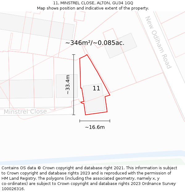 11, MINSTREL CLOSE, ALTON, GU34 1GQ: Plot and title map