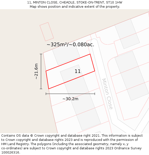 11, MINTON CLOSE, CHEADLE, STOKE-ON-TRENT, ST10 1HW: Plot and title map