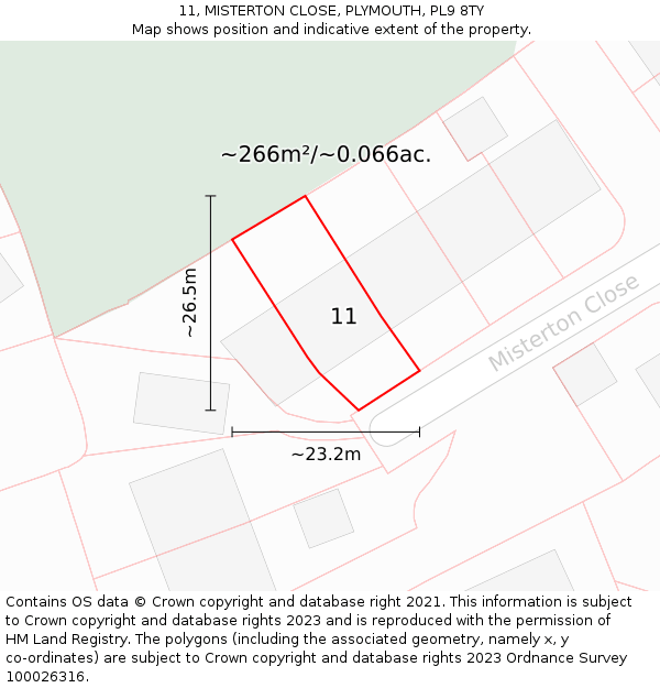 11, MISTERTON CLOSE, PLYMOUTH, PL9 8TY: Plot and title map