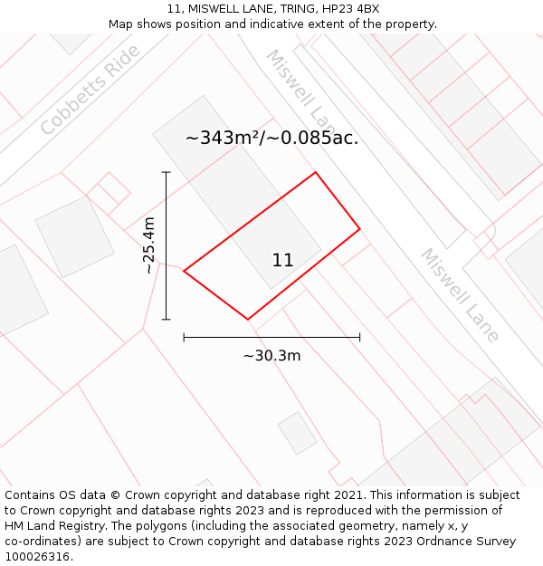 11, MISWELL LANE, TRING, HP23 4BX: Plot and title map