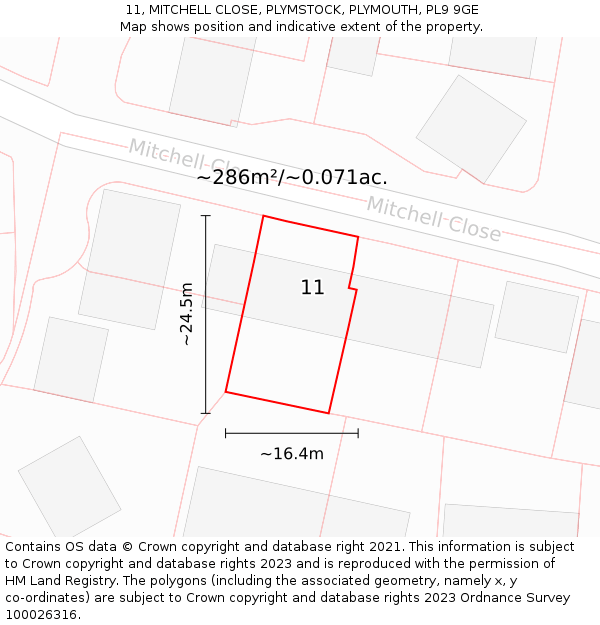 11, MITCHELL CLOSE, PLYMSTOCK, PLYMOUTH, PL9 9GE: Plot and title map