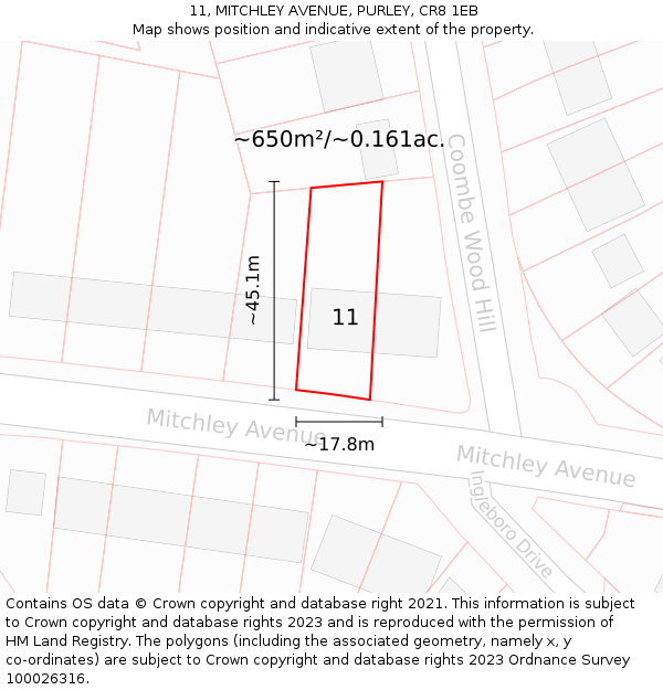 11, MITCHLEY AVENUE, PURLEY, CR8 1EB: Plot and title map