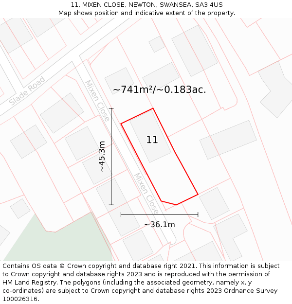 11, MIXEN CLOSE, NEWTON, SWANSEA, SA3 4US: Plot and title map