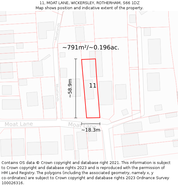 11, MOAT LANE, WICKERSLEY, ROTHERHAM, S66 1DZ: Plot and title map