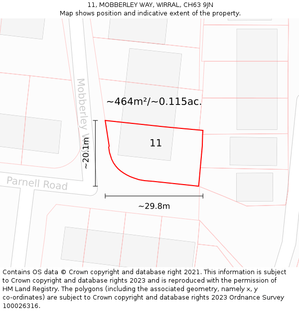 11, MOBBERLEY WAY, WIRRAL, CH63 9JN: Plot and title map