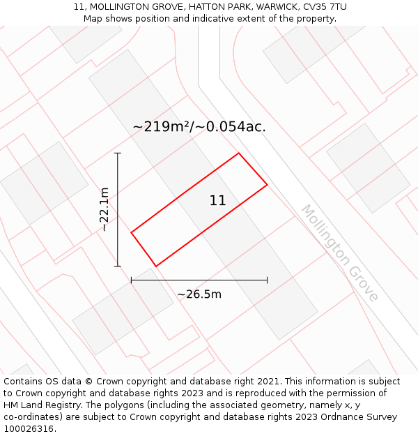 11, MOLLINGTON GROVE, HATTON PARK, WARWICK, CV35 7TU: Plot and title map