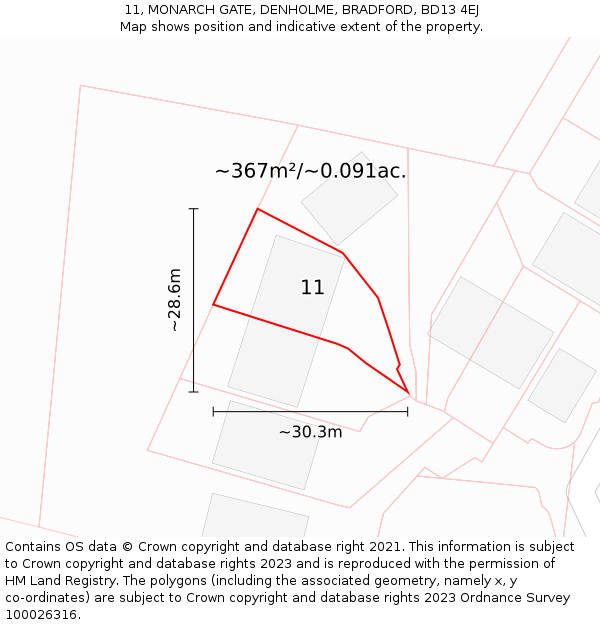 11, MONARCH GATE, DENHOLME, BRADFORD, BD13 4EJ: Plot and title map