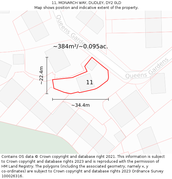 11, MONARCH WAY, DUDLEY, DY2 0LD: Plot and title map