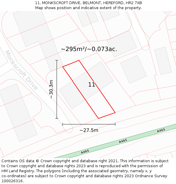 11, MONKSCROFT DRIVE, BELMONT, HEREFORD, HR2 7XB: Plot and title map
