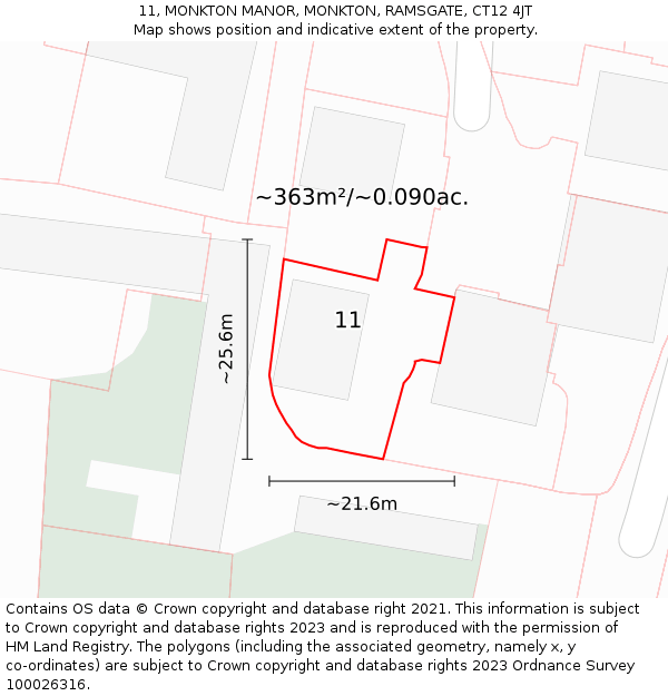 11, MONKTON MANOR, MONKTON, RAMSGATE, CT12 4JT: Plot and title map