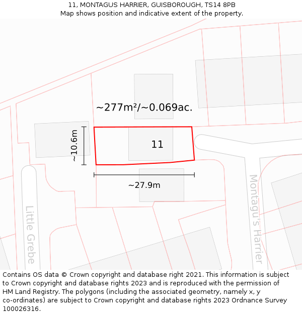 11, MONTAGUS HARRIER, GUISBOROUGH, TS14 8PB: Plot and title map