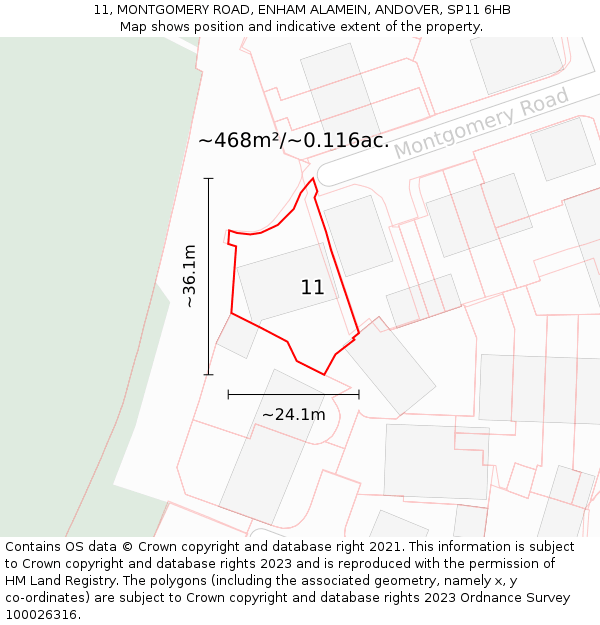 11, MONTGOMERY ROAD, ENHAM ALAMEIN, ANDOVER, SP11 6HB: Plot and title map