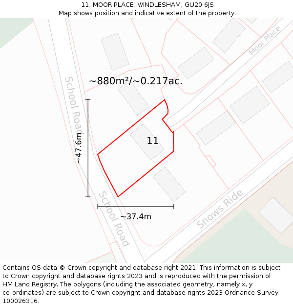 11, MOOR PLACE, WINDLESHAM, GU20 6JS: Plot and title map