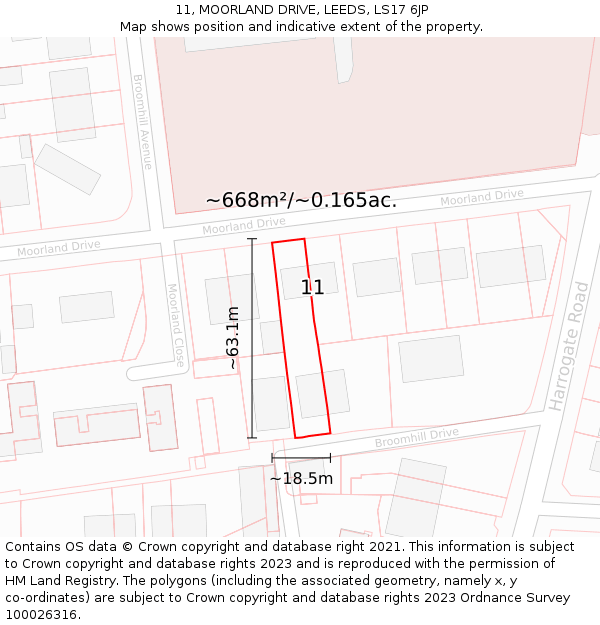 11, MOORLAND DRIVE, LEEDS, LS17 6JP: Plot and title map