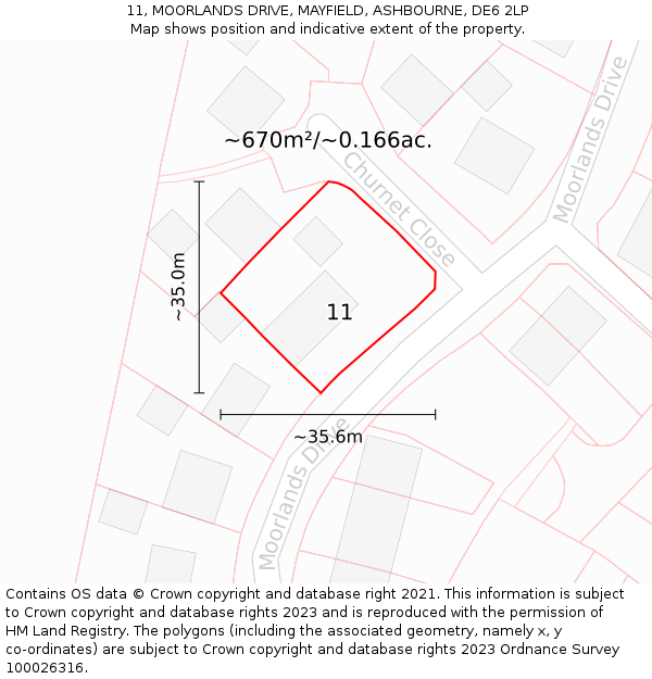 11, MOORLANDS DRIVE, MAYFIELD, ASHBOURNE, DE6 2LP: Plot and title map