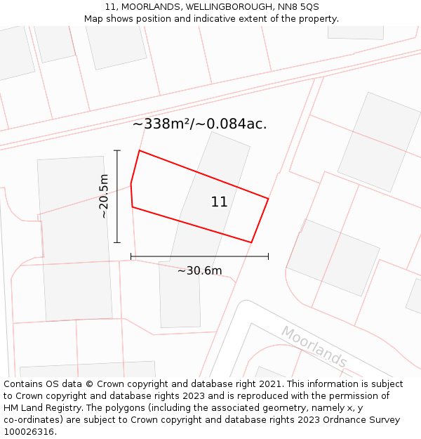 11, MOORLANDS, WELLINGBOROUGH, NN8 5QS: Plot and title map