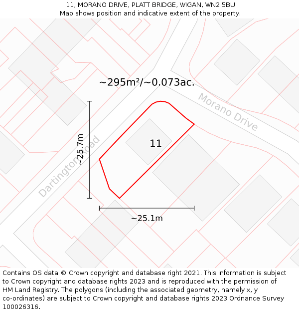 11, MORANO DRIVE, PLATT BRIDGE, WIGAN, WN2 5BU: Plot and title map