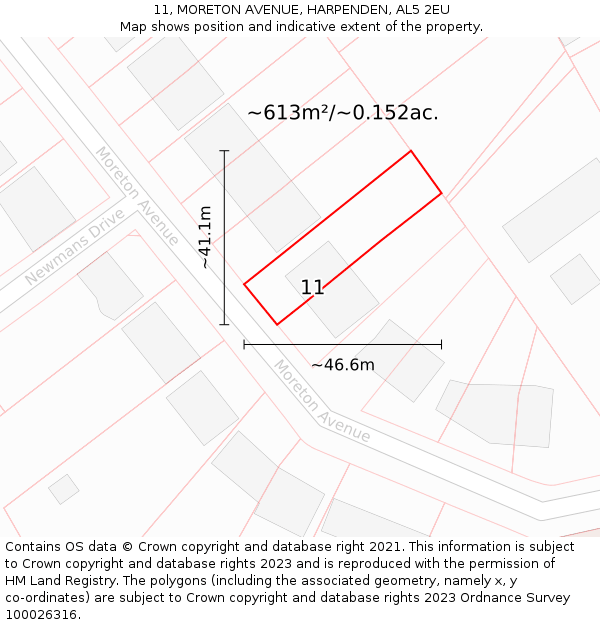 11, MORETON AVENUE, HARPENDEN, AL5 2EU: Plot and title map