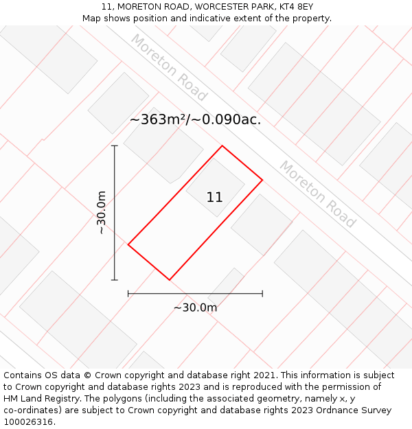 11, MORETON ROAD, WORCESTER PARK, KT4 8EY: Plot and title map