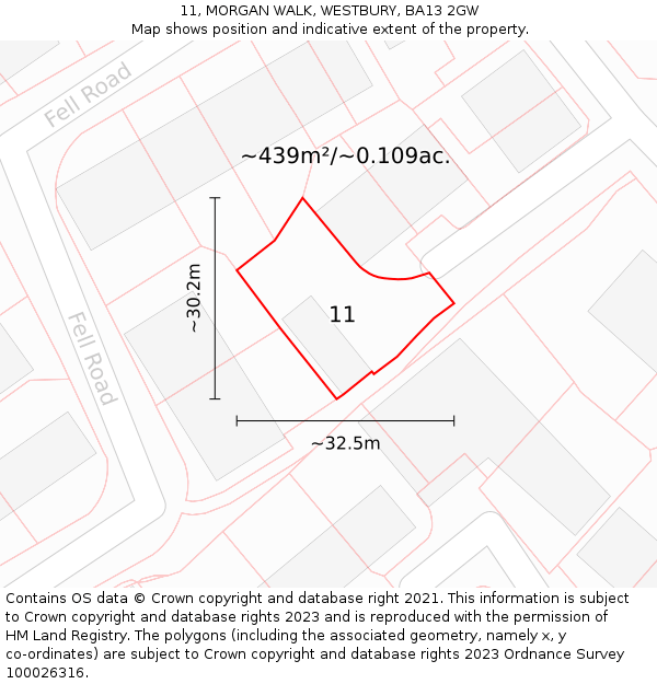 11, MORGAN WALK, WESTBURY, BA13 2GW: Plot and title map