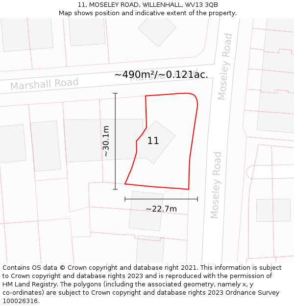 11, MOSELEY ROAD, WILLENHALL, WV13 3QB: Plot and title map