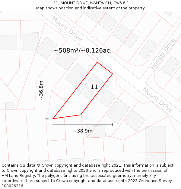 11, MOUNT DRIVE, NANTWICH, CW5 6JF: Plot and title map