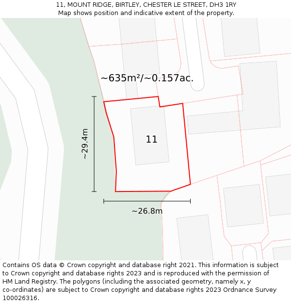 11, MOUNT RIDGE, BIRTLEY, CHESTER LE STREET, DH3 1RY: Plot and title map