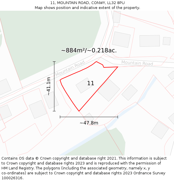 11, MOUNTAIN ROAD, CONWY, LL32 8PU: Plot and title map