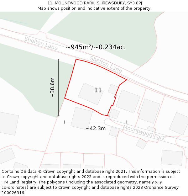 11, MOUNTWOOD PARK, SHREWSBURY, SY3 8PJ: Plot and title map