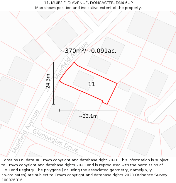 11, MUIRFIELD AVENUE, DONCASTER, DN4 6UP: Plot and title map