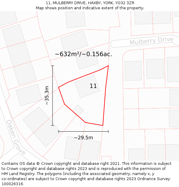 11, MULBERRY DRIVE, HAXBY, YORK, YO32 3ZR: Plot and title map