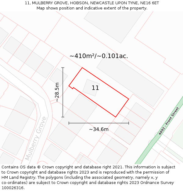 11, MULBERRY GROVE, HOBSON, NEWCASTLE UPON TYNE, NE16 6ET: Plot and title map