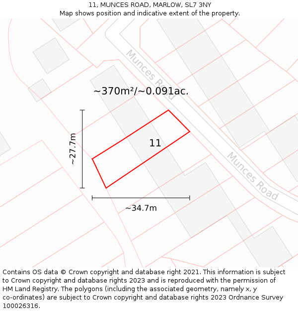 11, MUNCES ROAD, MARLOW, SL7 3NY: Plot and title map