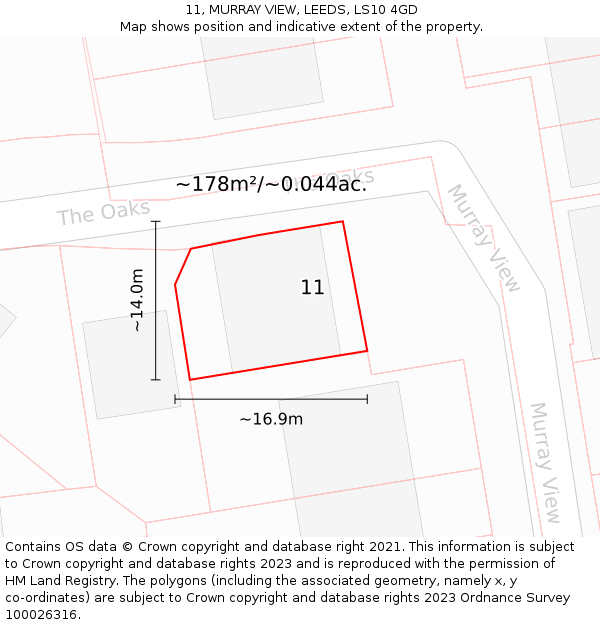 11, MURRAY VIEW, LEEDS, LS10 4GD: Plot and title map