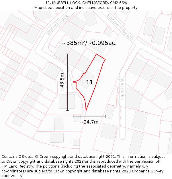 11, MURRELL LOCK, CHELMSFORD, CM2 6SW: Plot and title map