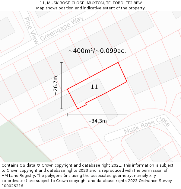 11, MUSK ROSE CLOSE, MUXTON, TELFORD, TF2 8RW: Plot and title map