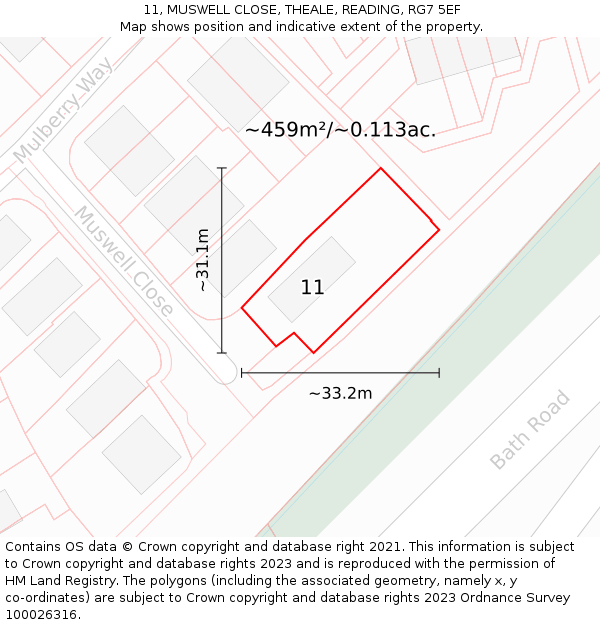 11, MUSWELL CLOSE, THEALE, READING, RG7 5EF: Plot and title map