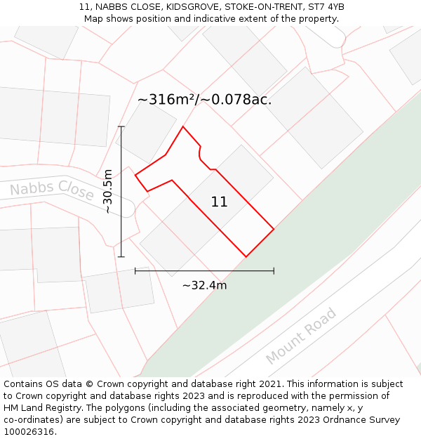 11, NABBS CLOSE, KIDSGROVE, STOKE-ON-TRENT, ST7 4YB: Plot and title map