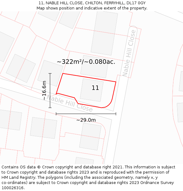 11, NABLE HILL CLOSE, CHILTON, FERRYHILL, DL17 0GY: Plot and title map