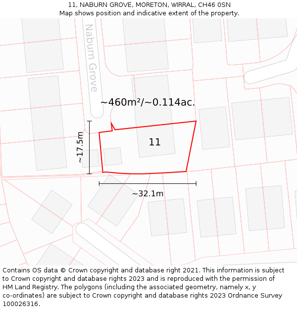 11, NABURN GROVE, MORETON, WIRRAL, CH46 0SN: Plot and title map