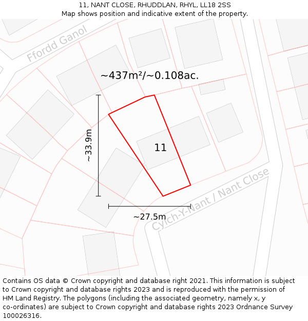 11, NANT CLOSE, RHUDDLAN, RHYL, LL18 2SS: Plot and title map