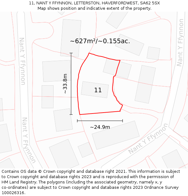 11, NANT Y FFYNNON, LETTERSTON, HAVERFORDWEST, SA62 5SX: Plot and title map
