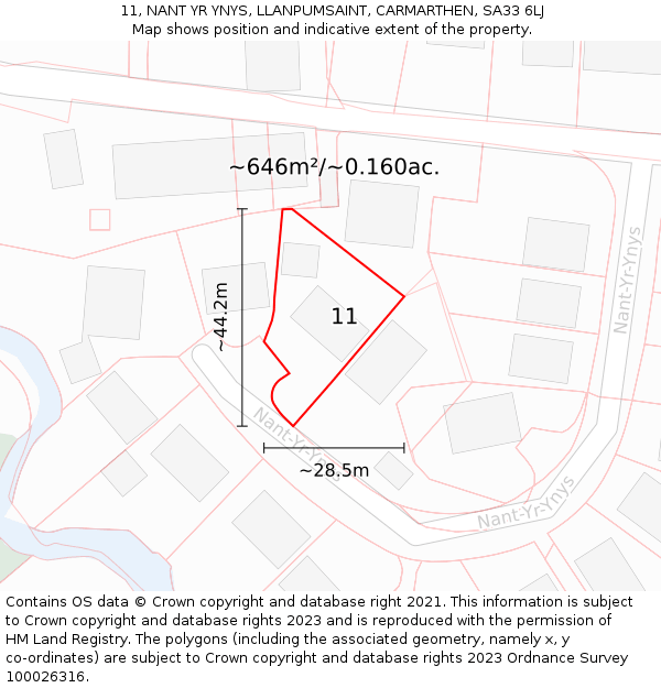 11, NANT YR YNYS, LLANPUMSAINT, CARMARTHEN, SA33 6LJ: Plot and title map