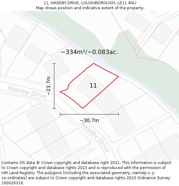 11, NASEBY DRIVE, LOUGHBOROUGH, LE11 4NU: Plot and title map