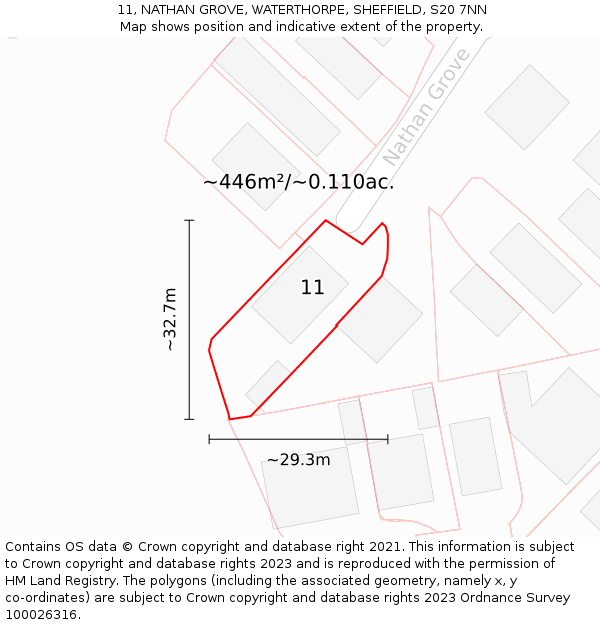 11, NATHAN GROVE, WATERTHORPE, SHEFFIELD, S20 7NN: Plot and title map